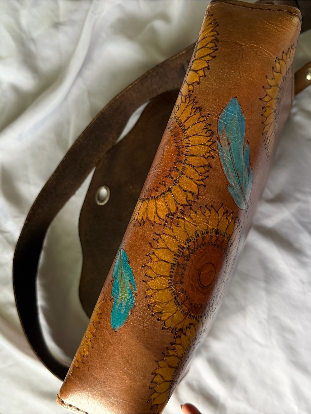 Moxie and Oliver Leather Crossbody Bag with Turquoise Bird & Sunflowers - Picture 7 of 16